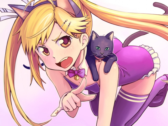 Обои Girl And Cat 640x480