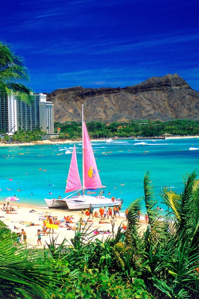 Fondo de pantalla Waikiki Oahu Hawaii 640x960
