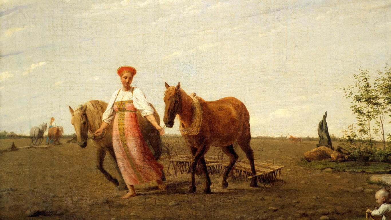 Das Aleksey Venetsianov, Ploughed Fields Wallpaper 1366x768