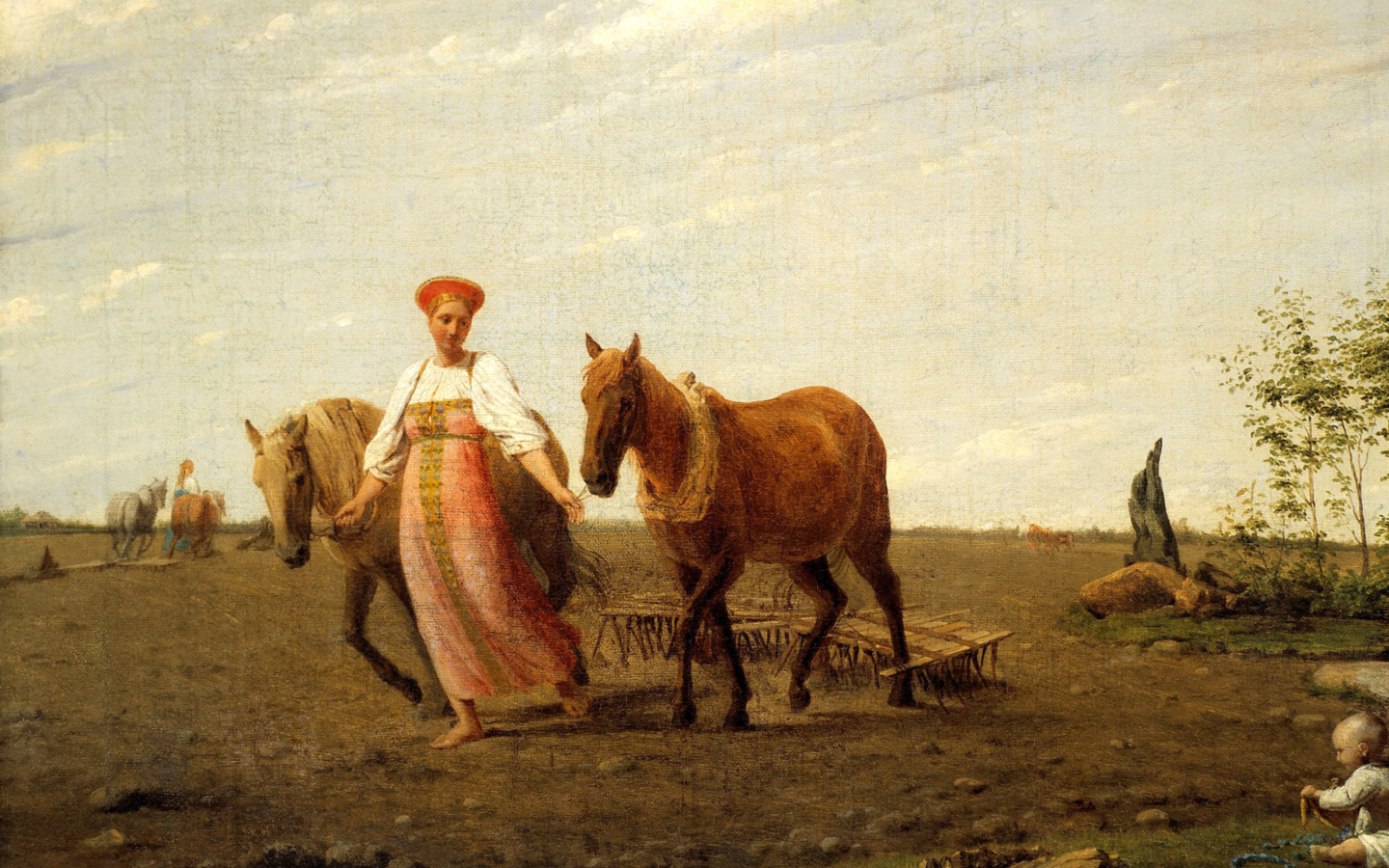 Обои Aleksey Venetsianov, Ploughed Fields 1440x900