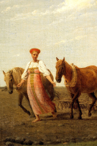 Aleksey Venetsianov, Ploughed Fields wallpaper 320x480
