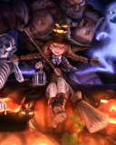 Ghost, skeleton and witch on Halloween wallpaper 128x160