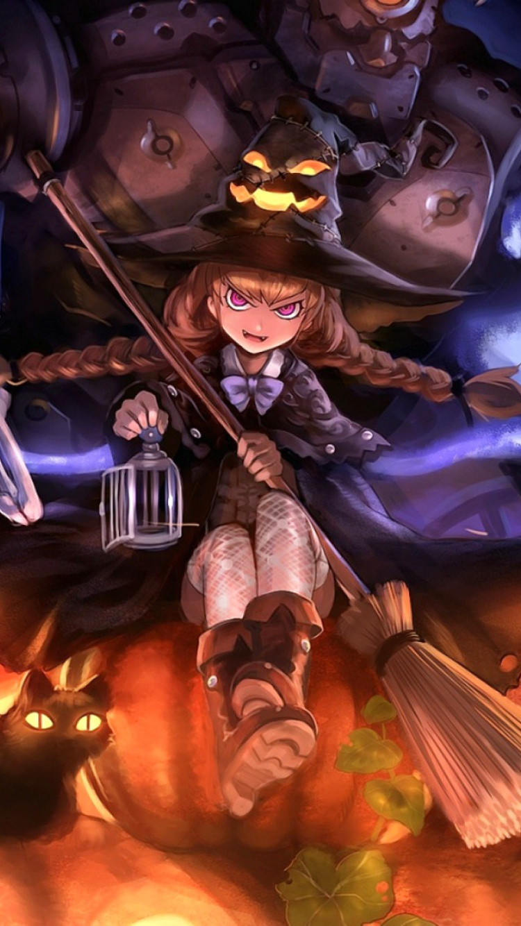 Das Ghost, skeleton and witch on Halloween Wallpaper 750x1334