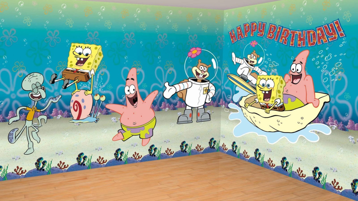 Das Spongebob Happy Birthday Wallpaper 1366x768