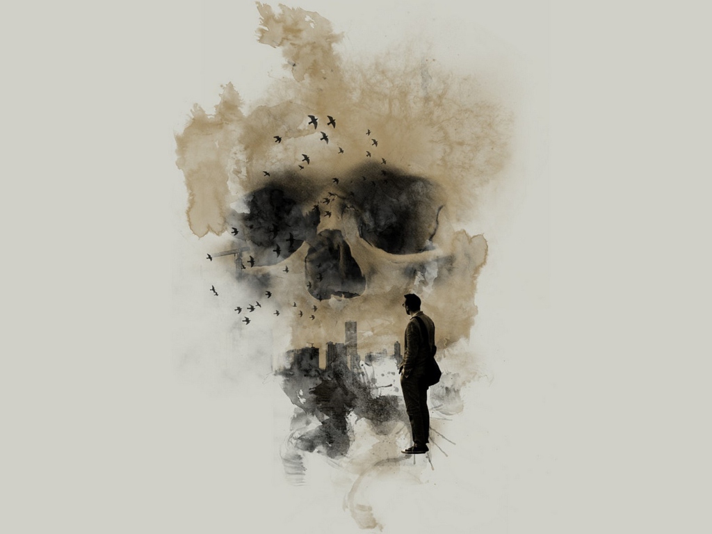 Man Looking At Skull City wallpaper 1024x768