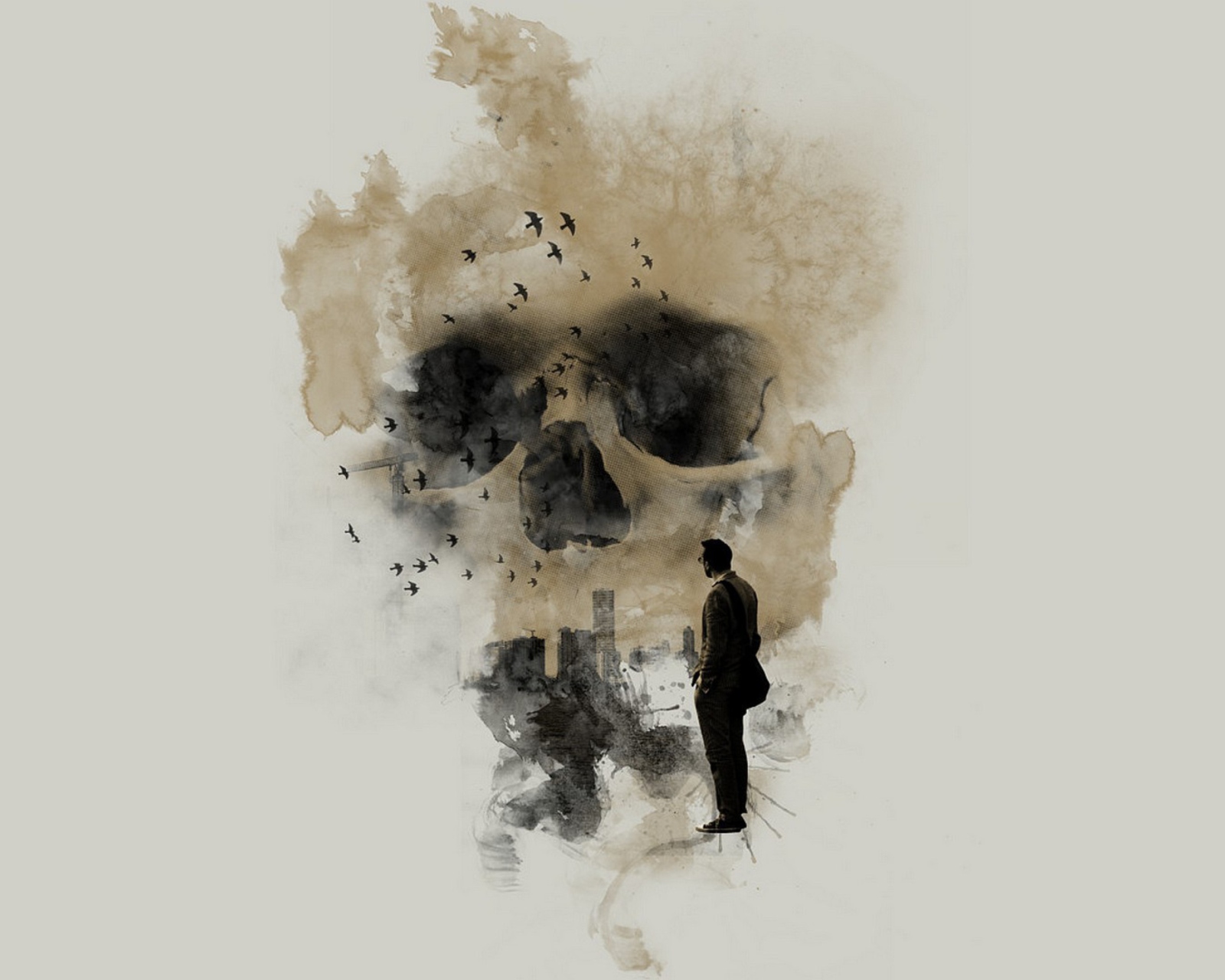 Man Looking At Skull City wallpaper 1600x1280