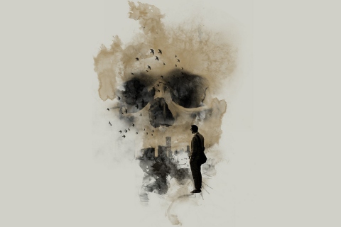 Man Looking At Skull City wallpaper 480x320