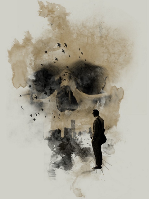 Man Looking At Skull City wallpaper 480x640