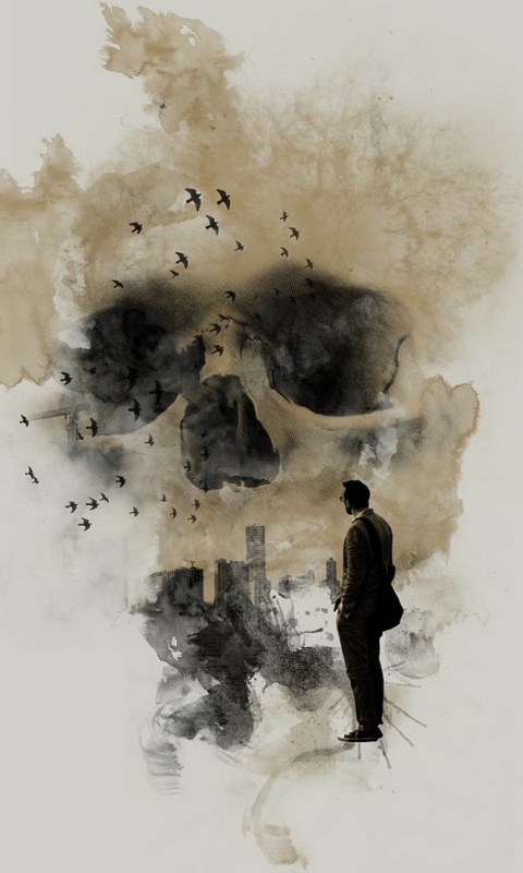Man Looking At Skull City wallpaper 480x800