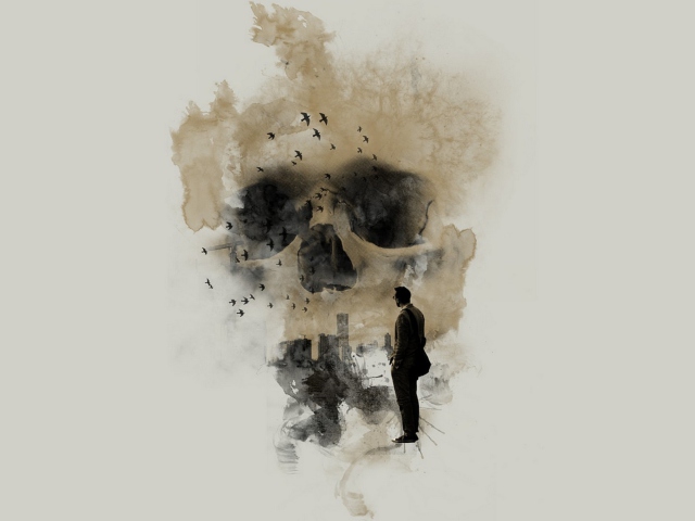 Sfondi Man Looking At Skull City 640x480