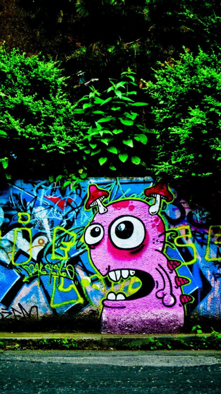 Das Graffiti And Trees Wallpaper 750x1334