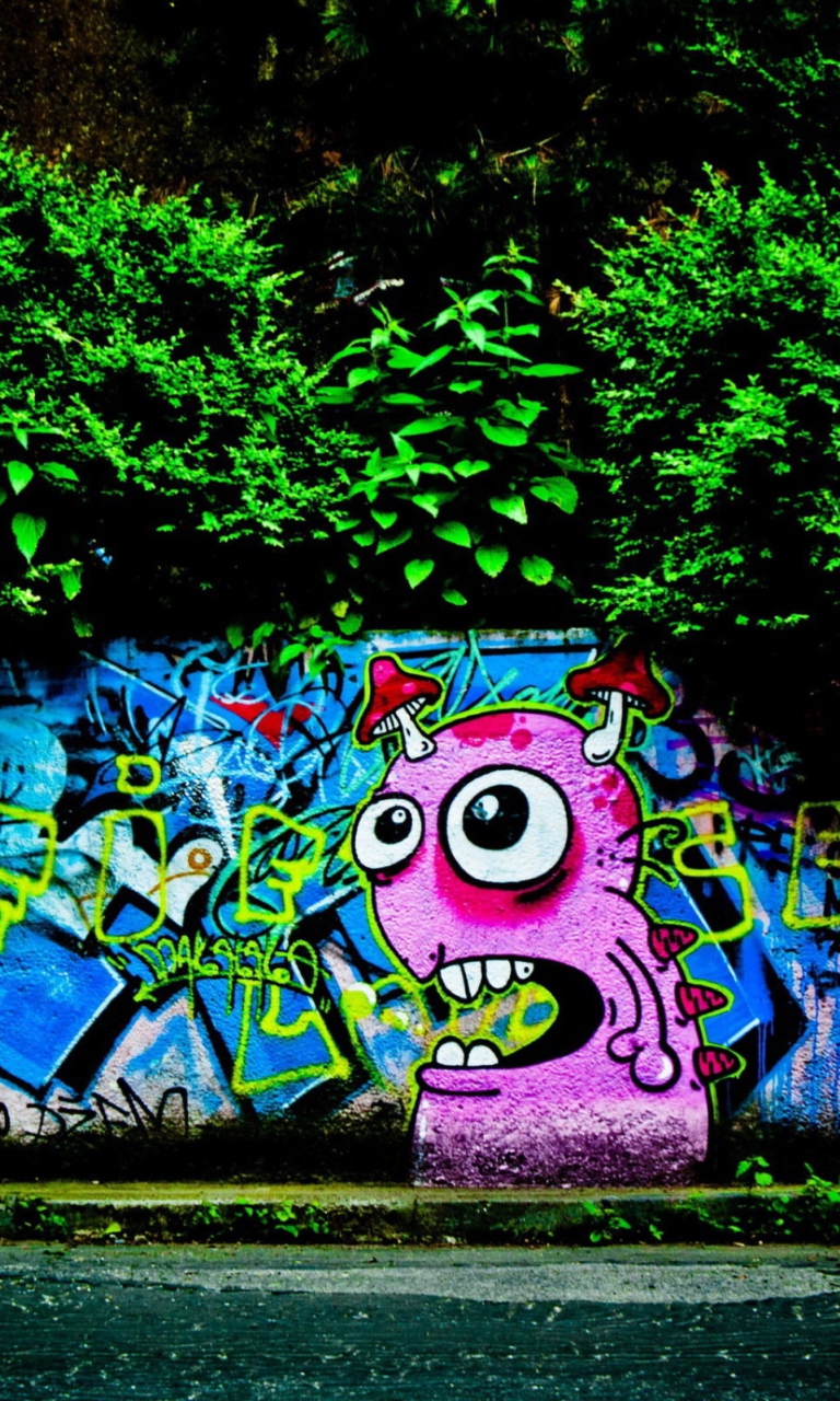 Das Graffiti And Trees Wallpaper 768x1280