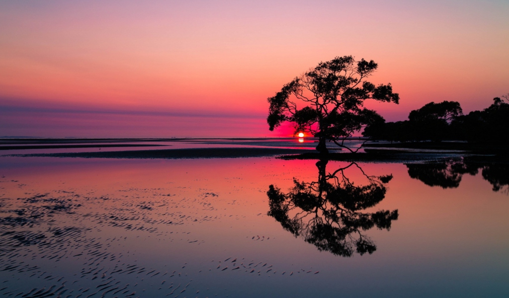 Das Beautiful Sunset Lake Landscape Wallpaper 1024x600