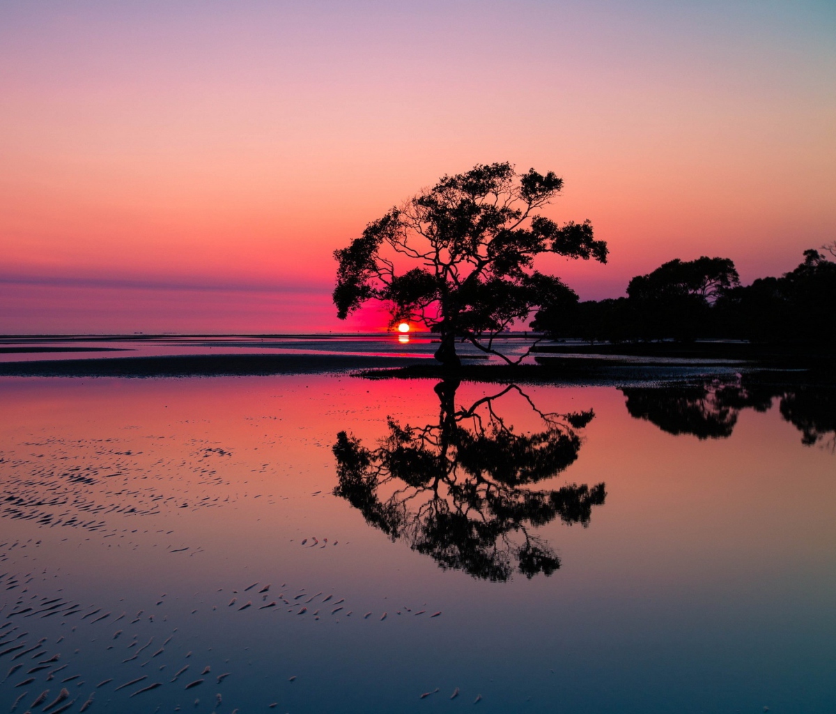 Обои Beautiful Sunset Lake Landscape 1200x1024