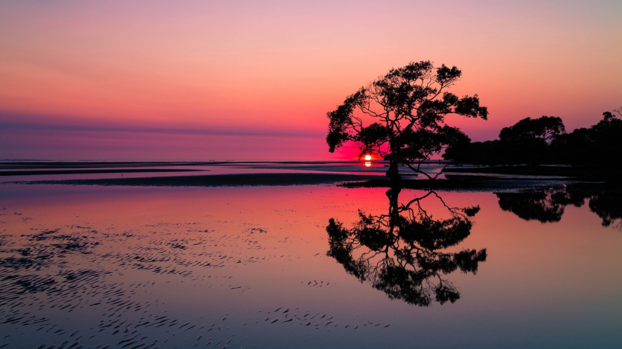 Обои Beautiful Sunset Lake Landscape 1280x720