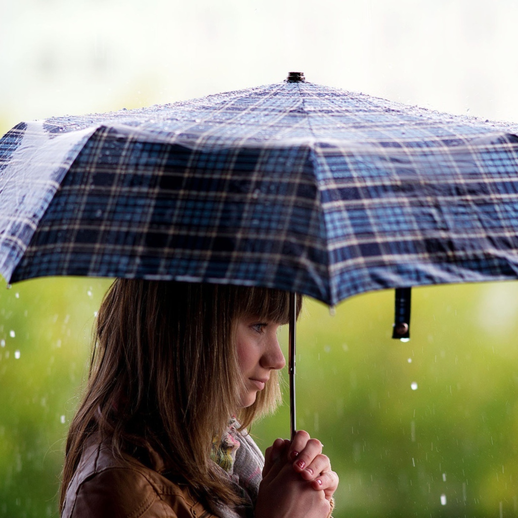 Обои Girl With Umbrella Under The Rain 1024x1024