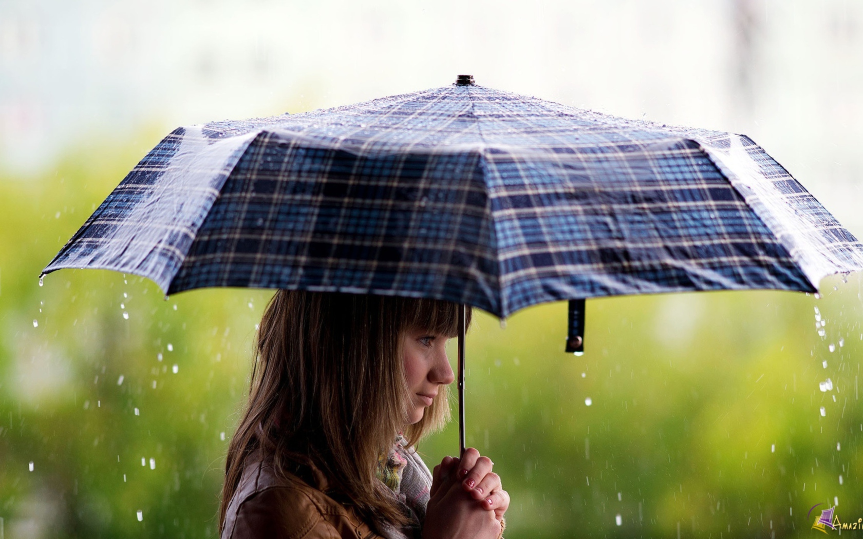 Girl With Umbrella Under The Rain wallpaper 1680x1050