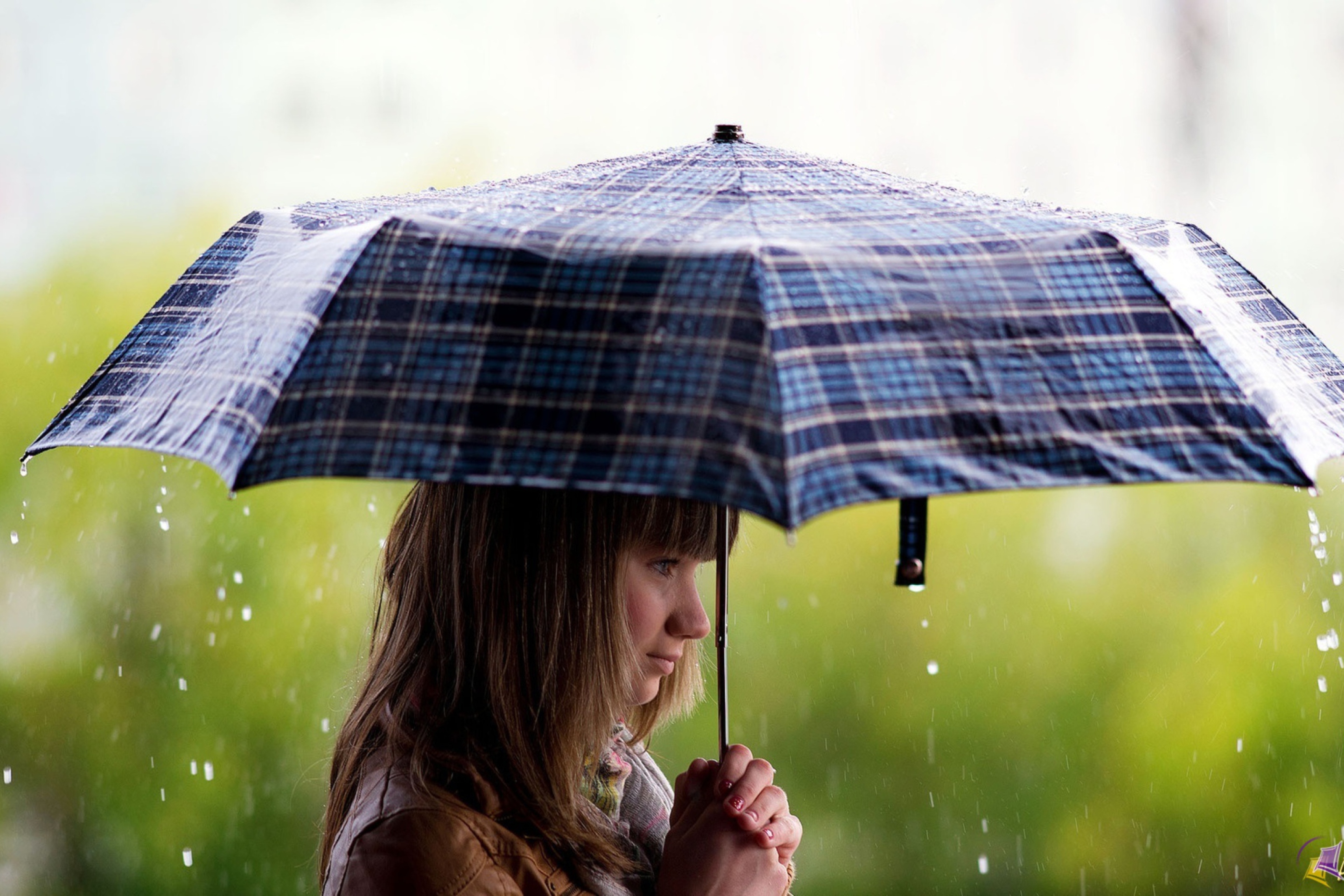 Girl With Umbrella Under The Rain wallpaper 2880x1920