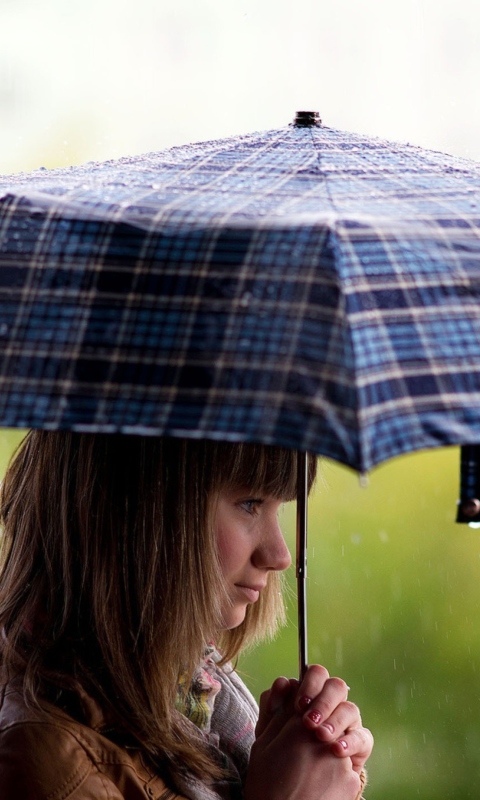 Girl With Umbrella Under The Rain wallpaper 480x800