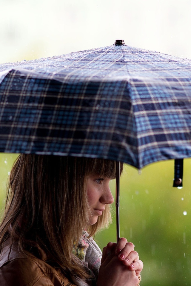 Girl With Umbrella Under The Rain wallpaper 640x960