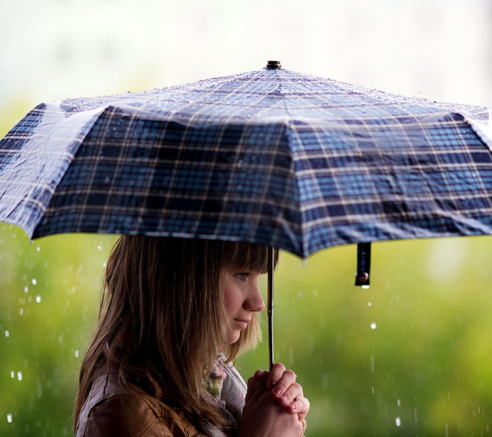 Обои Girl With Umbrella Under The Rain 960x854