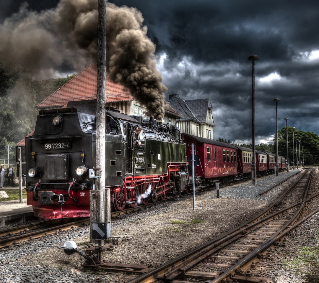 Retro SteamPunk train on station wallpaper 1080x960