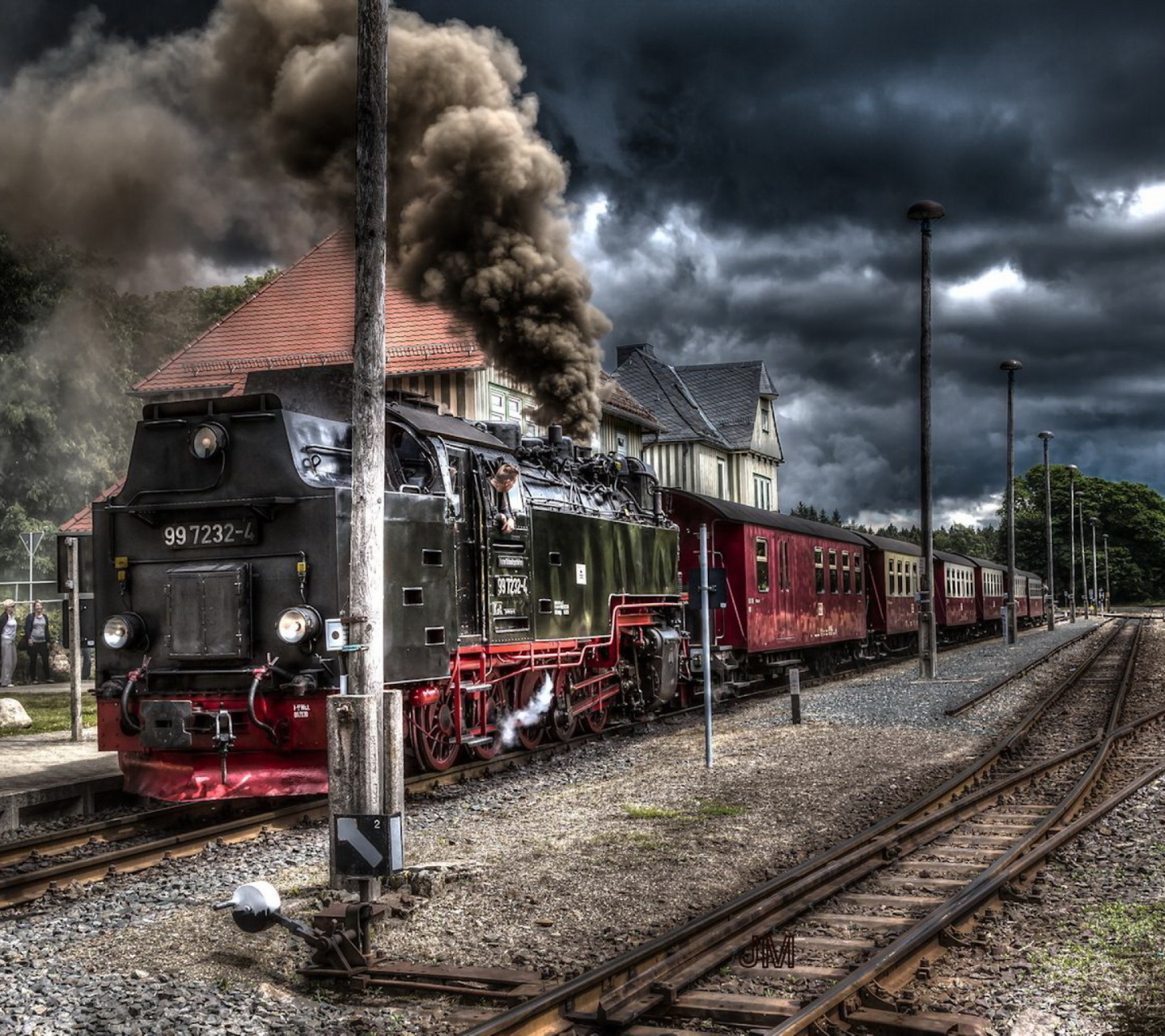 Обои Retro SteamPunk train on station 1440x1280