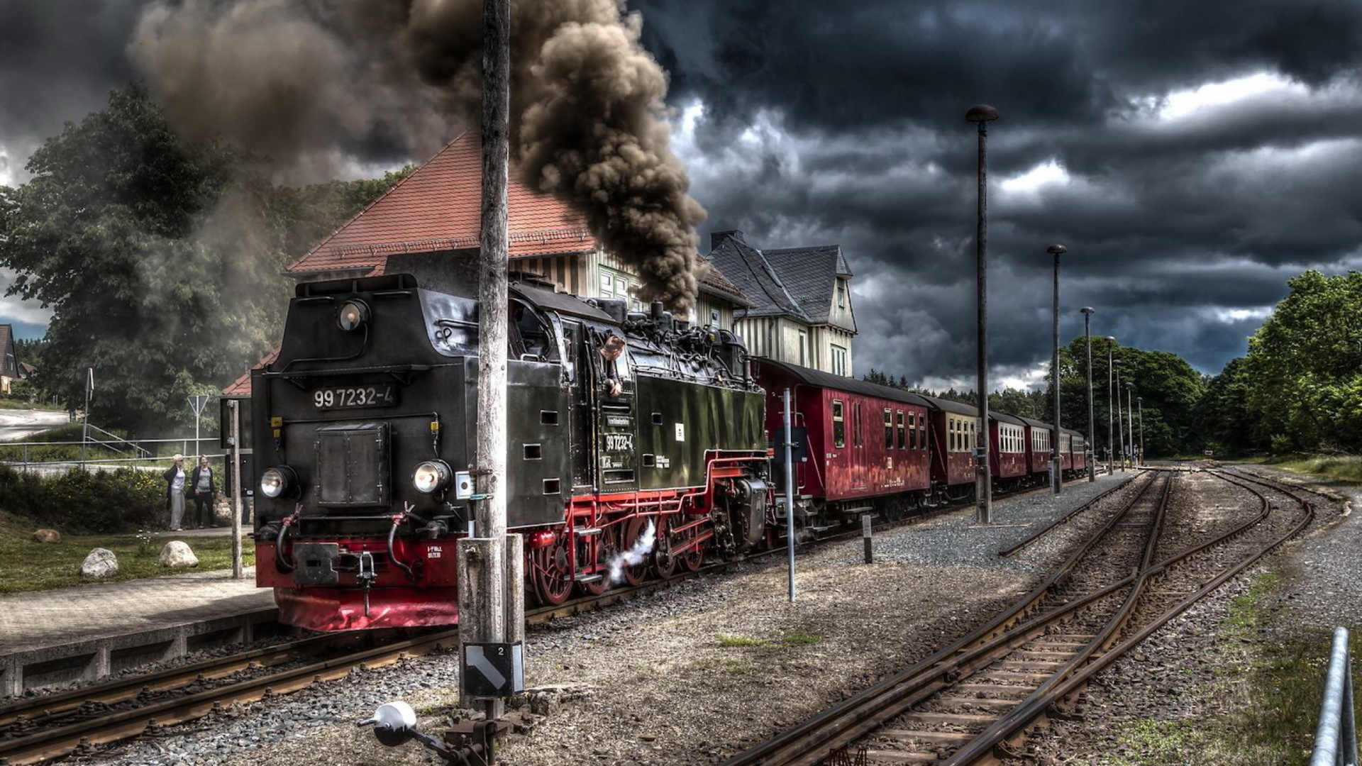 Обои Retro SteamPunk train on station 1920x1080