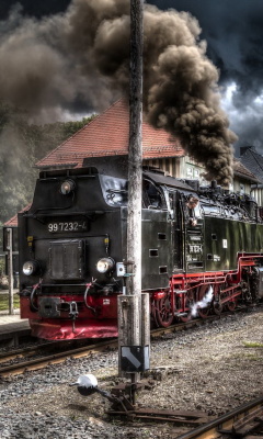 Retro SteamPunk train on station wallpaper 240x400