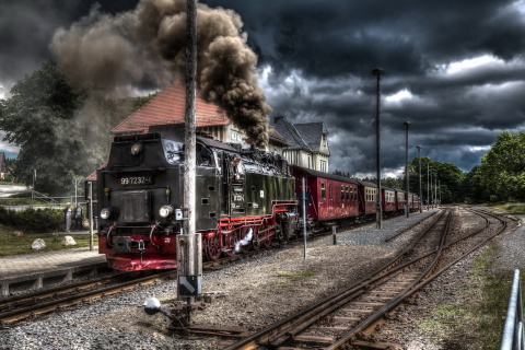 Retro SteamPunk train on station wallpaper 480x320