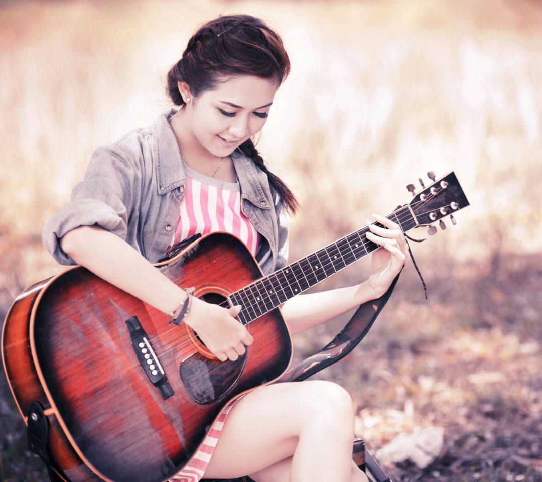 Asian Girl With Guitar wallpaper 1080x960