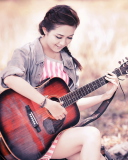 Das Asian Girl With Guitar Wallpaper 128x160
