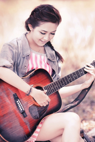 Asian Girl With Guitar wallpaper 320x480