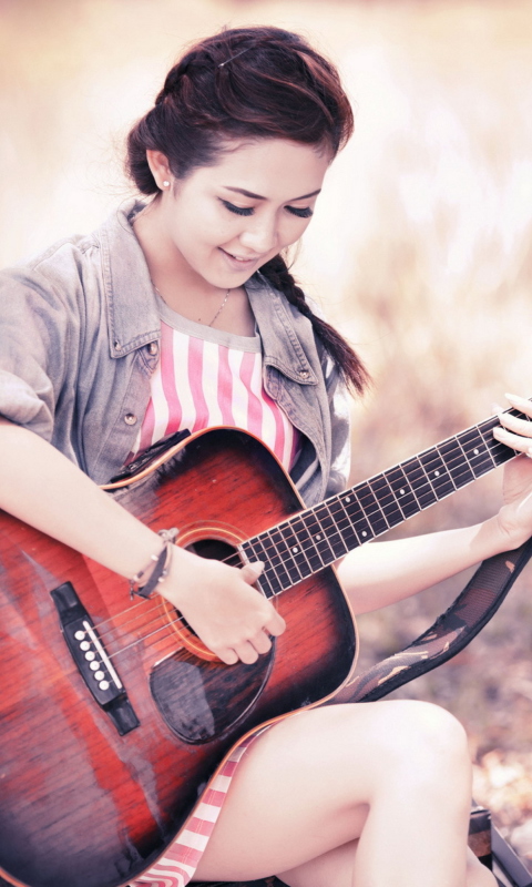 Asian Girl With Guitar wallpaper 480x800