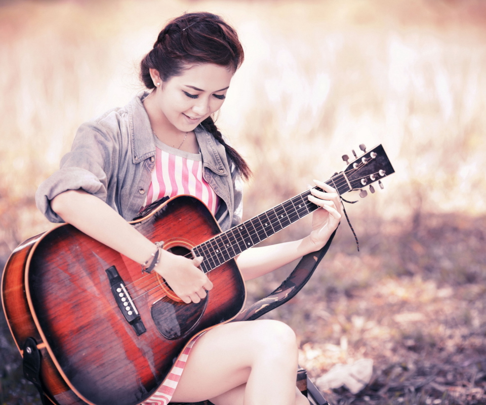 Das Asian Girl With Guitar Wallpaper 960x800