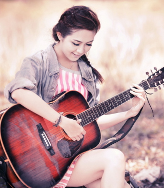 Asian Girl With Guitar Wallpaper for 240x320