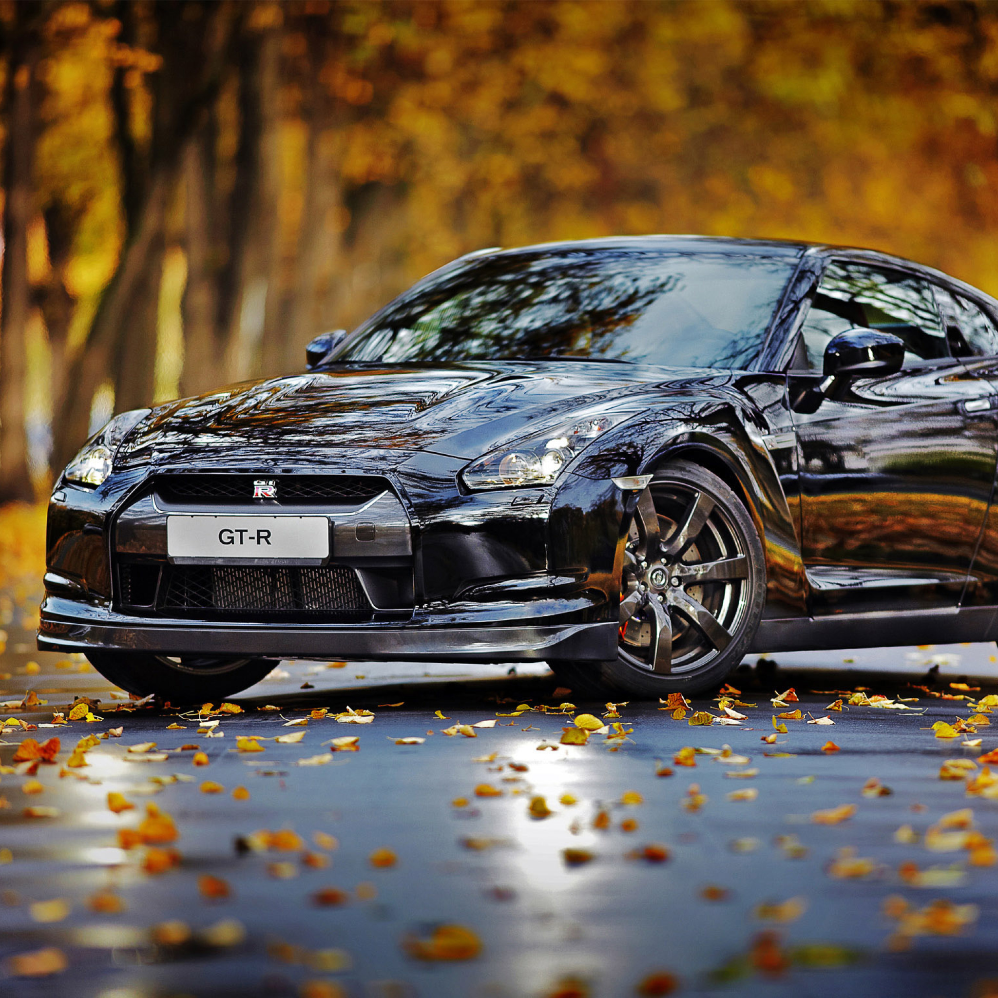 Обои Nissan GT R in Autumn Forest 2048x2048
