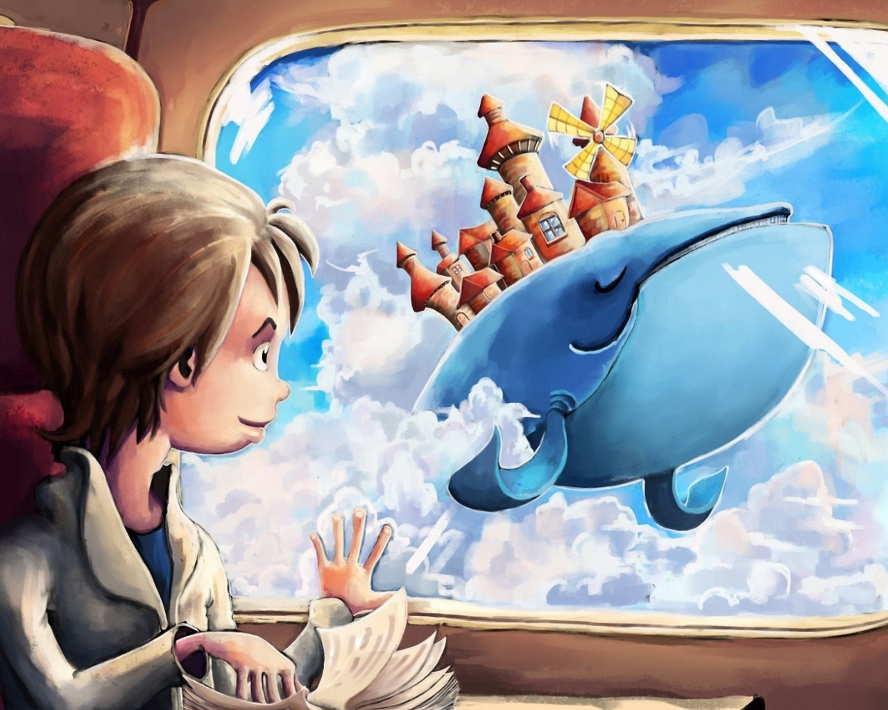 Fantasy Boy and Whale wallpaper 1280x1024