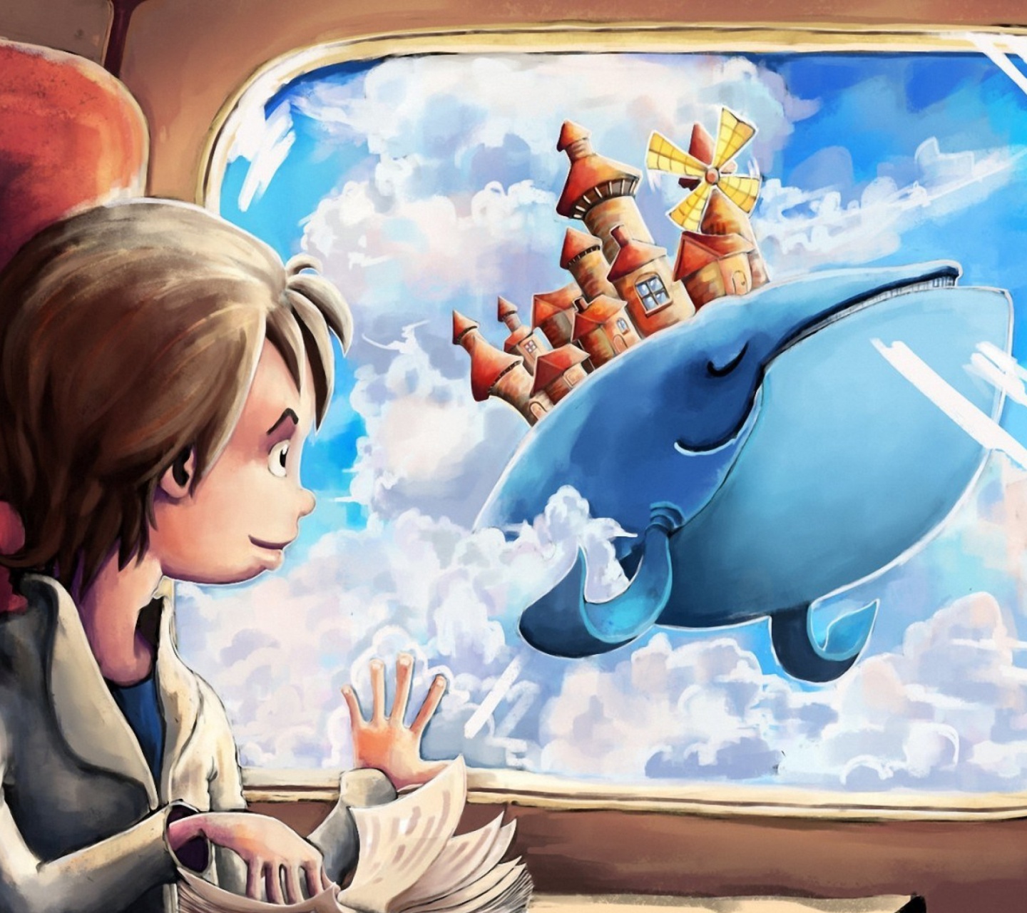 Fondo de pantalla Fantasy Boy and Whale 1440x1280