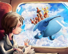 Das Fantasy Boy and Whale Wallpaper 220x176