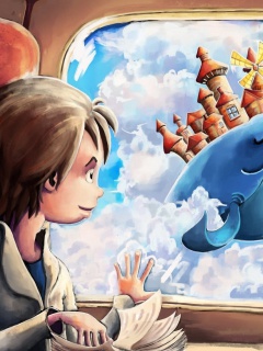 Fantasy Boy and Whale wallpaper 240x320