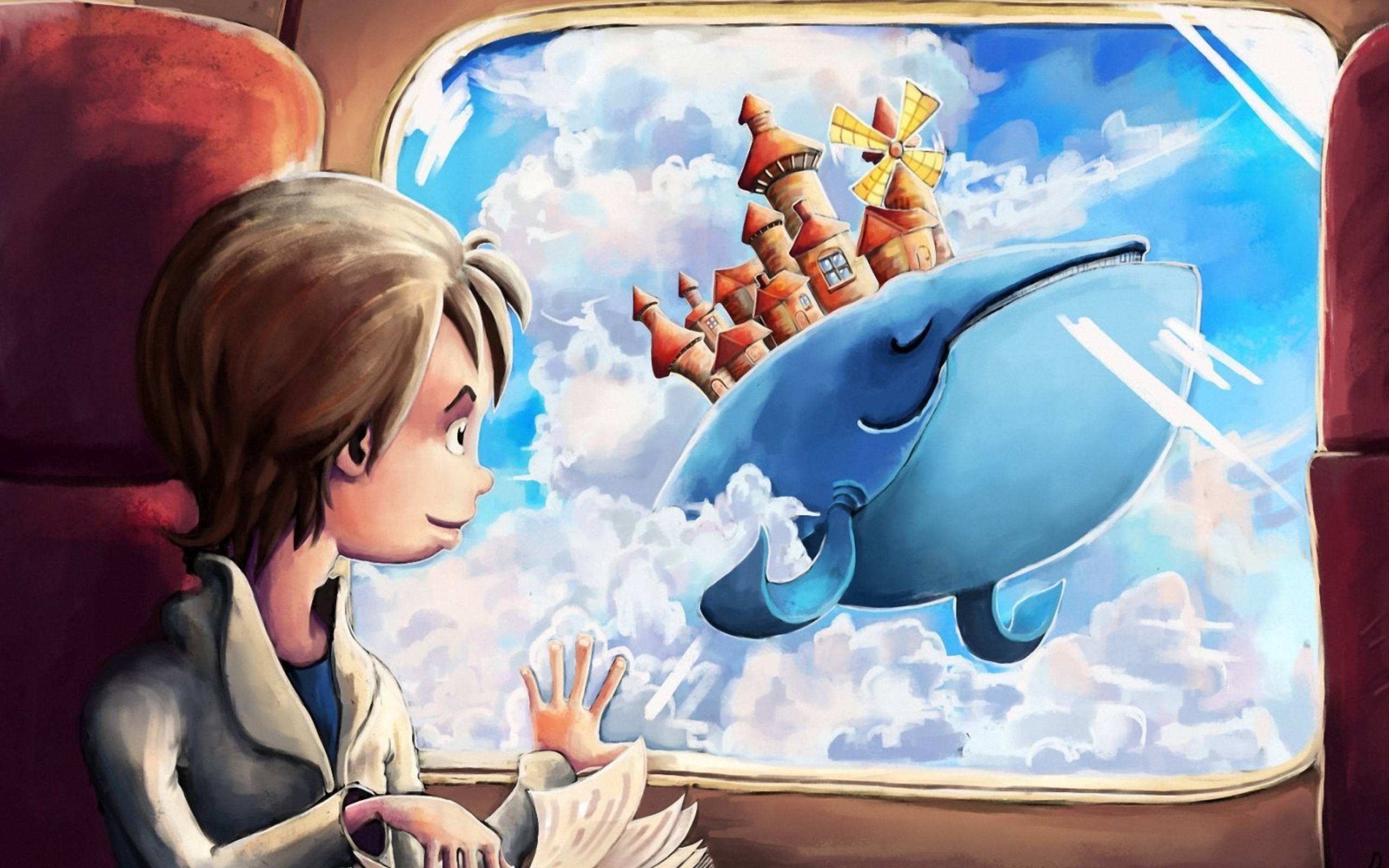 Das Fantasy Boy and Whale Wallpaper 2560x1600