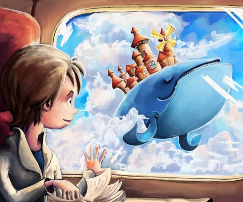 Fantasy Boy and Whale wallpaper 480x400