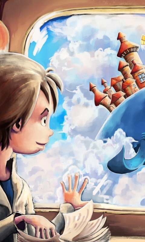 Fantasy Boy and Whale wallpaper 480x800