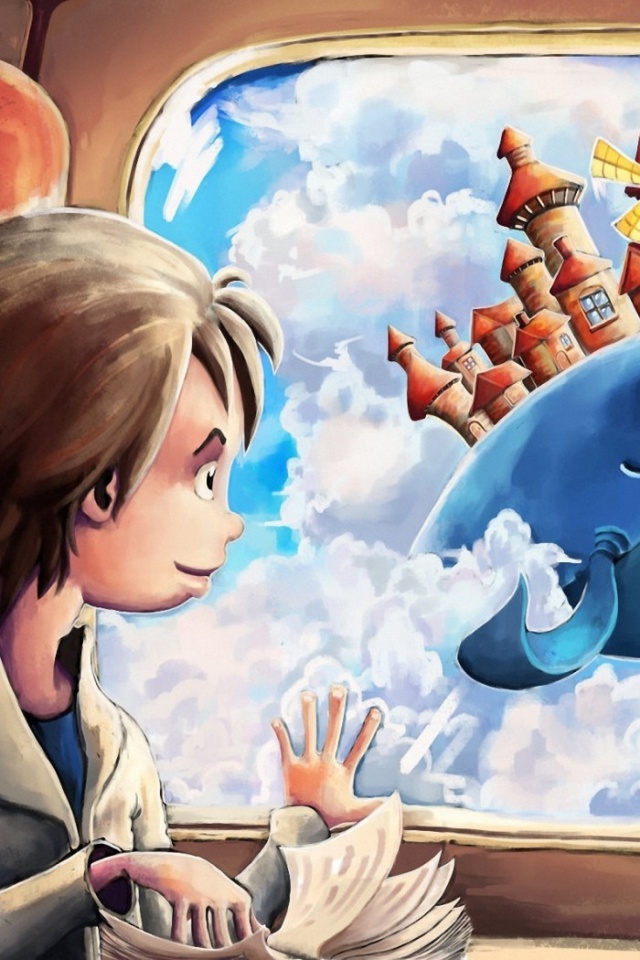 Das Fantasy Boy and Whale Wallpaper 640x960
