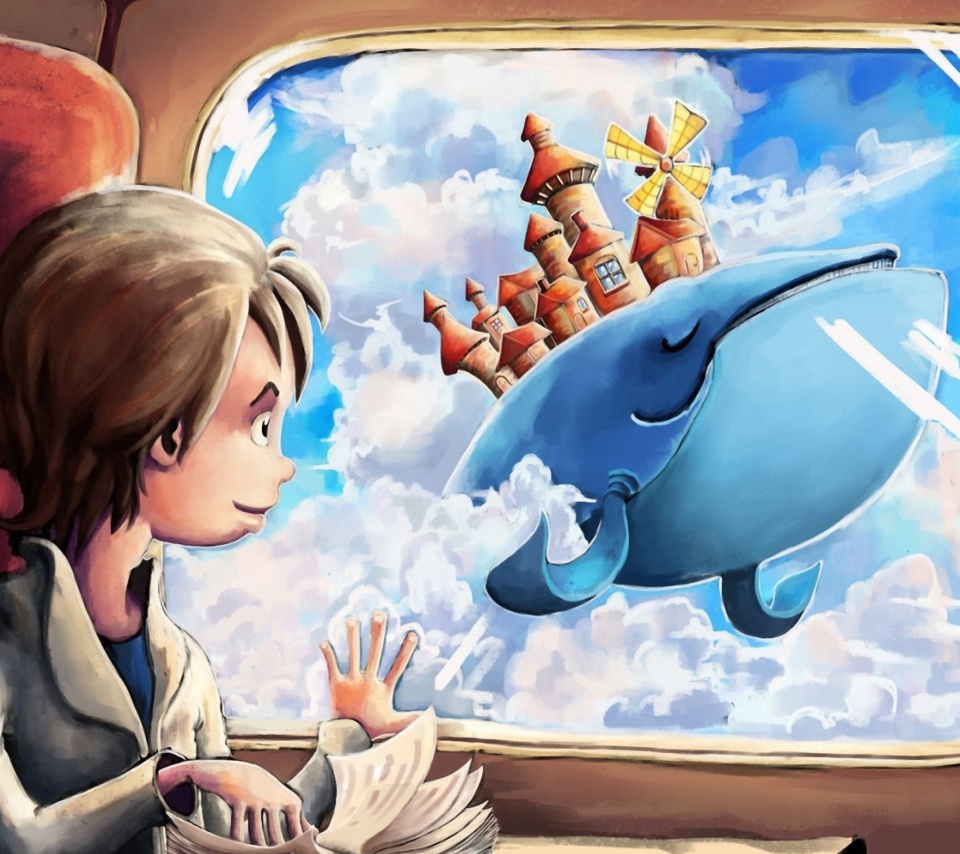 Fondo de pantalla Fantasy Boy and Whale 960x854