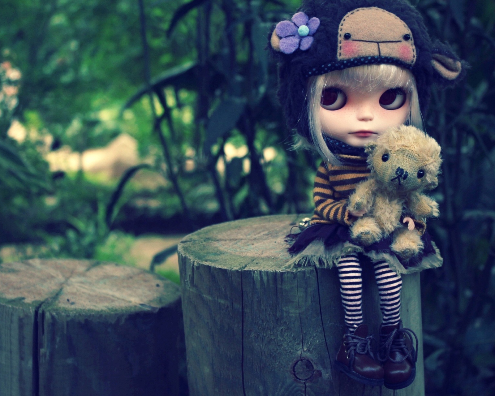 Das Cute Doll With Teddy Bear Wallpaper 1600x1280