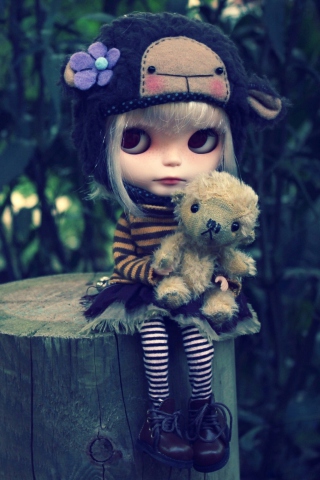 Cute Doll With Teddy Bear wallpaper 320x480