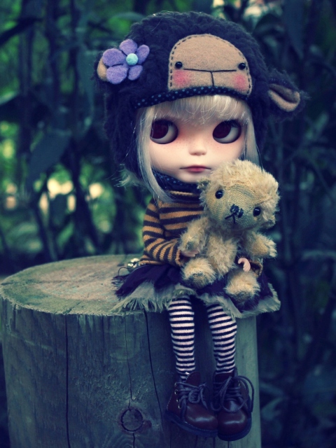 Cute Doll With Teddy Bear wallpaper 480x640