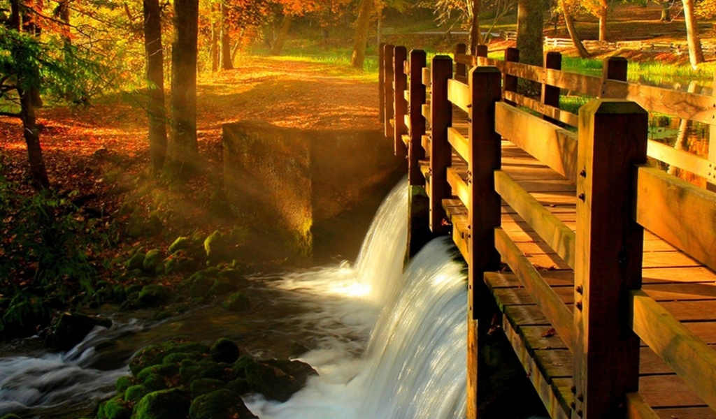 Обои Wonderful Autumn Waterfall 1024x600